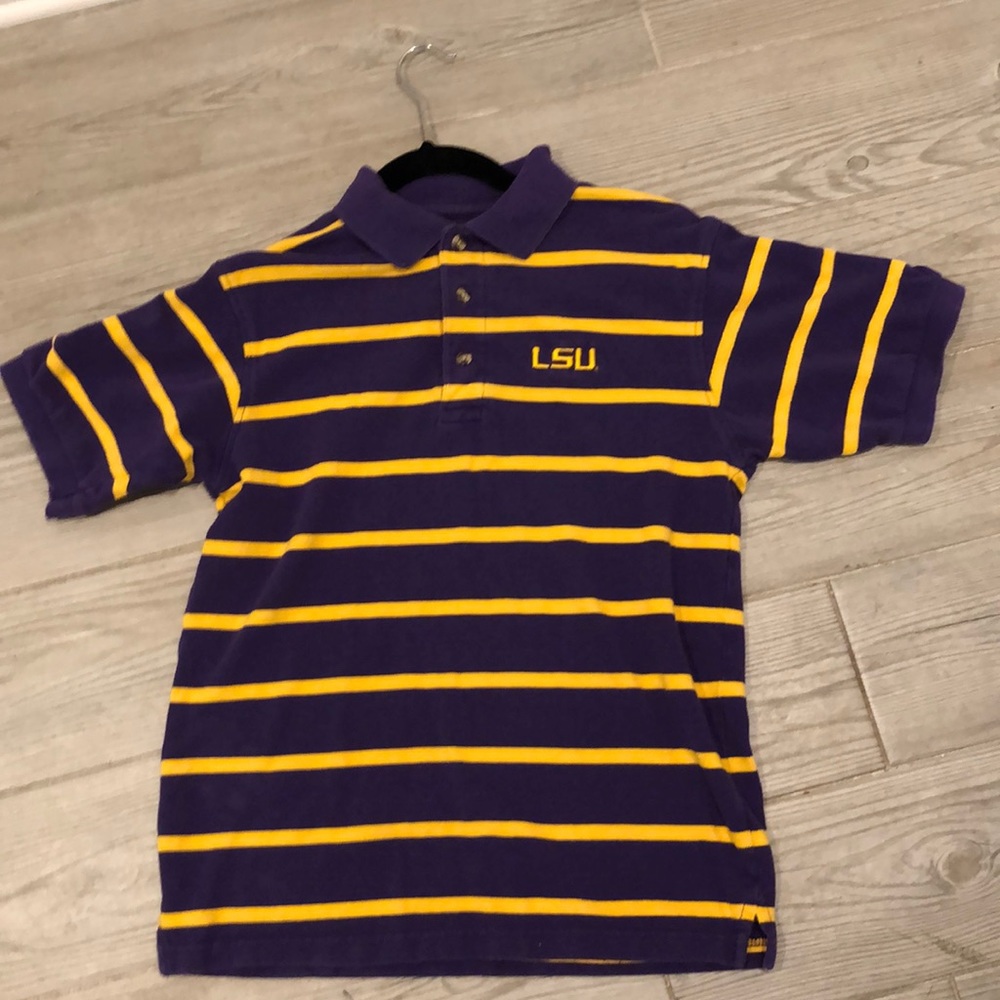LSU Striped Short Sleeve Polo Top Shirt